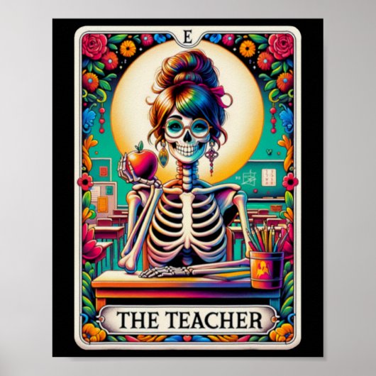 Halloween Leraren Tarot Kaart Spooky Skeleton Het Poster (Voorkant)