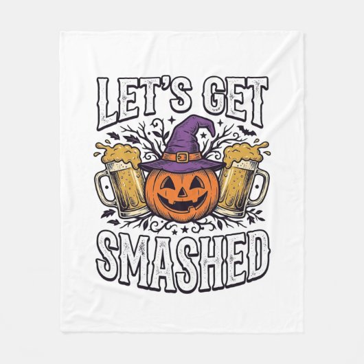 Halloween Let's Get Smashed Pompoen Bier Fleece Deken (Voorkant)