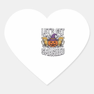 Halloween Let's Get Smashed Pompoen Bier Hart Sticker
