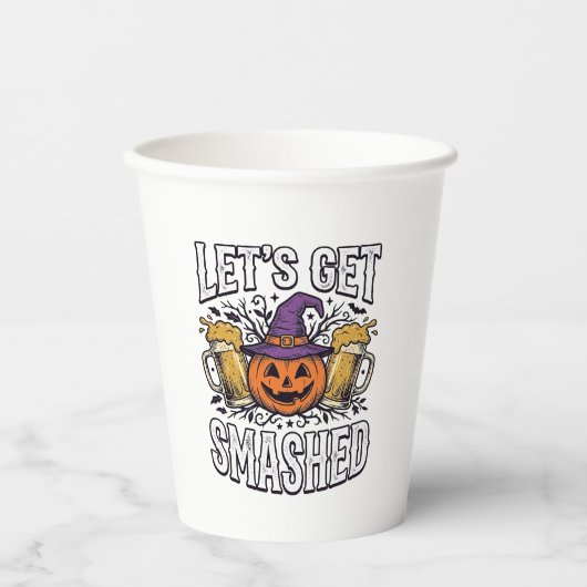 Halloween Let's Get Smashed Pompoen Bier Papieren Bekers (Voorkant)