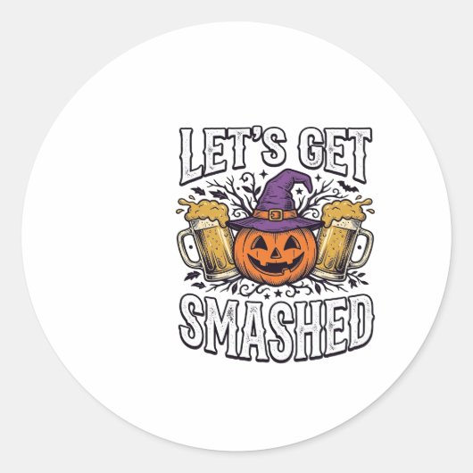 Halloween Let's Get Smashed Pompoen Bier Ronde Sticker (Voorkant)