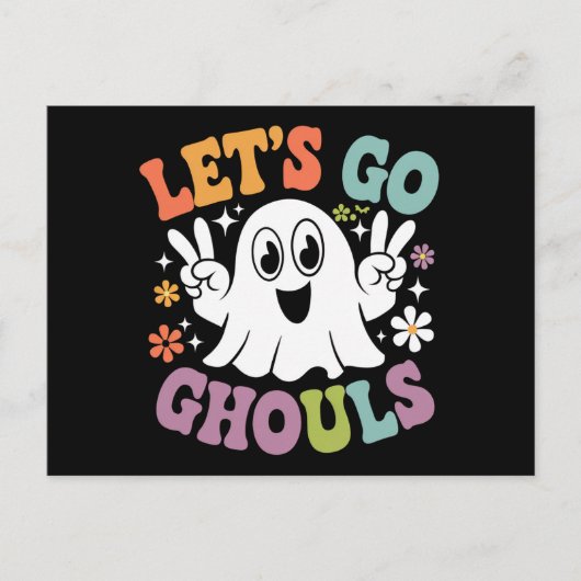 Halloween Let's Go Ghouls Ghost Retro Kostuum Briefkaart (Voorkant)