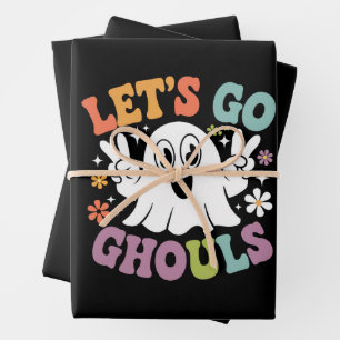 Halloween Let's Go Ghouls Ghost Retro Kostuum Inpakpapier Vel