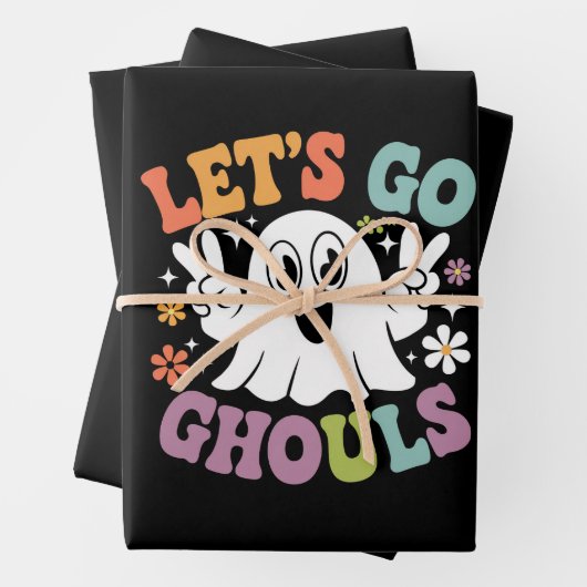 Halloween Let's Go Ghouls Ghost Retro Kostuum Inpakpapier Vel (In situ)
