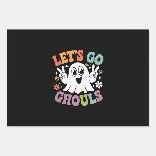 Halloween Let's Go Ghouls Ghost Retro Kostuum Inpakpapier Vel (Voorkant)