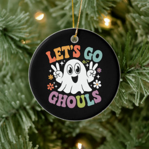 Halloween Let's Go Ghouls Ghost Retro Kostuum Keramisch Ornament