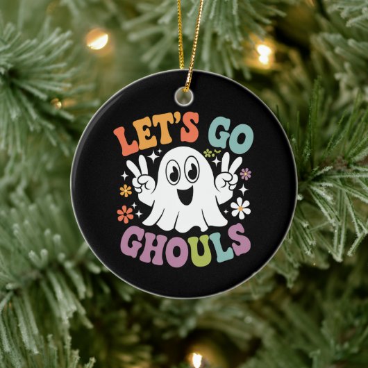 Halloween Let's Go Ghouls Ghost Retro Kostuum Keramisch Ornament (Boom)