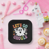 Halloween Let's Go Ghouls Ghost Retro Kostuum Papieren Bordje (Feest)