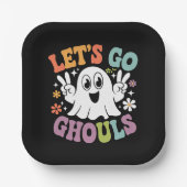 Halloween Let's Go Ghouls Ghost Retro Kostuum Papieren Bordje (Voorkant)