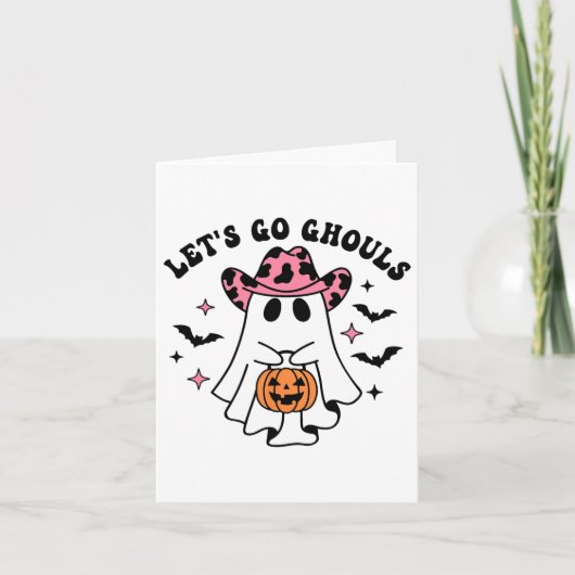 Halloween Let's Go Ghouls Ghost Retro Kostuum Vrou Kaart (Voorkant)