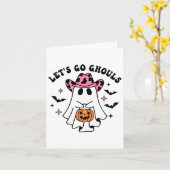 Halloween Let's Go Ghouls Ghost Retro Kostuum Vrou Kaart (Gele Bloem)