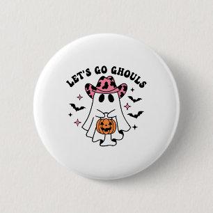 Halloween Let's Go Ghouls Ghost Retro Kostuum Vrou Ronde Button 5,7 Cm