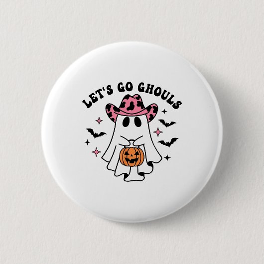 Halloween Let's Go Ghouls Ghost Retro Kostuum Vrou Ronde Button 5,7 Cm (Voorkant)