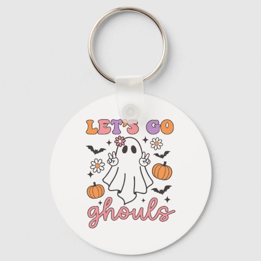 Halloween Let's Go Ghouls Ghost Retro Kostuum Vrou Sleutelhanger (Voorkant)