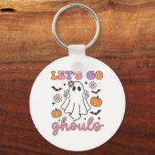 Halloween Let's Go Ghouls Ghost Retro Kostuum Vrou Sleutelhanger (Voorkant)