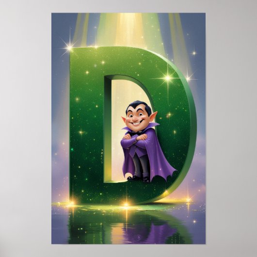 Halloween Letter D Friendly Vampire Classroom Wall Poster (Voorkant)