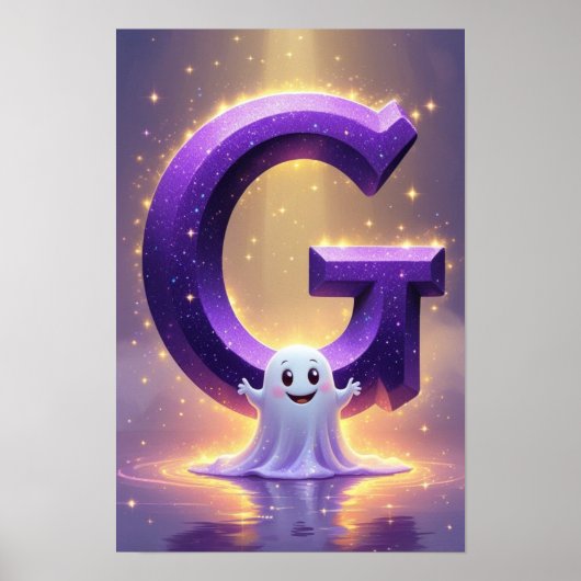 Halloween Letter G Cute Ghost Kids Art Poster (Voorkant)