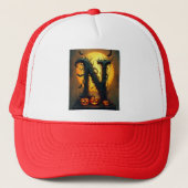 Halloween Letter N Enkele Traan Trucker Pet (Voorkant)
