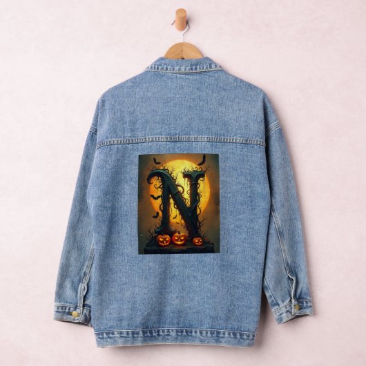 Halloween Letter N Single Tear Denim Jacket (Hangar)