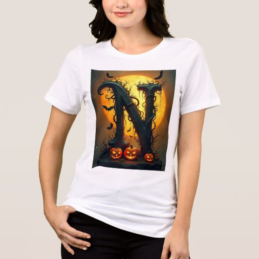 Halloween Letter N Single Tear Tri-Blend Shirt (Voorkant)