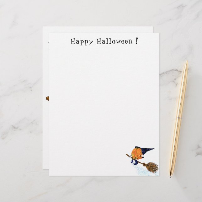 Halloween Letterhead Witch Pumpkin Flying Broom Briefhoofd (Voorkant / Achterkant in situ)