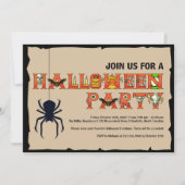 Halloween Letters Hangende Spin Halloween Kaart (Voorkant)