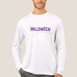 Halloween letters in paars met bezem en web Tri-Blend shirt
