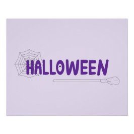 Halloween letters in paars met web en heks perfect poster