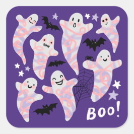 Halloween Leuk Schattige Boos vleermuizen paarse Vierkante Sticker