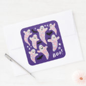 Halloween Leuk Schattige Boos vleermuizen paarse Vierkante Sticker (Envelop)