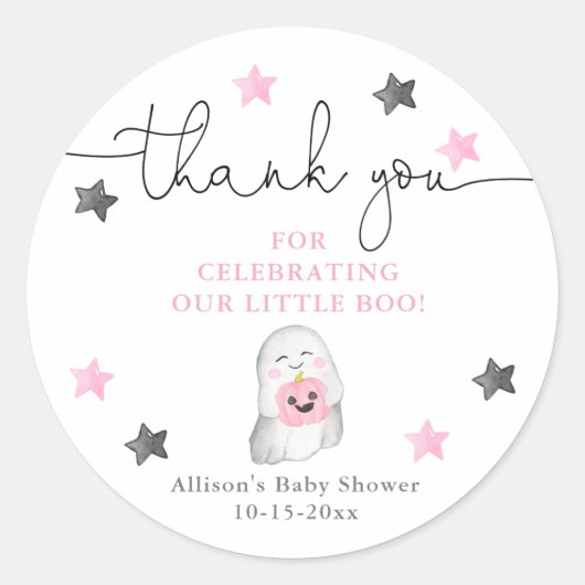 Halloween leuk spookroze wit meisje baby shower ronde sticker (Voorkant)