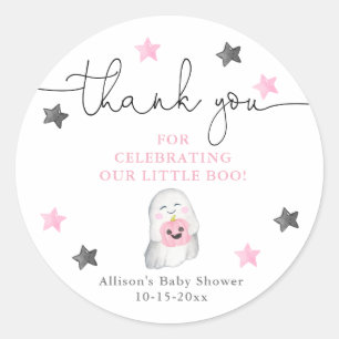 Halloween leuk spookroze wit meisje baby shower ronde sticker