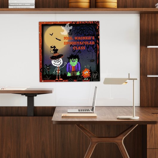 Halloween Leuk Spooky Skelet Kat Gepersonaliseerd Poster