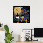 Halloween Leuk Spooky Skelet Kat Monsters Poster (Thuiskantoor)