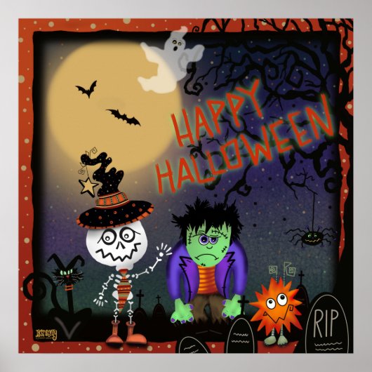 Halloween Leuk Spooky Skelet Kat Monsters Poster (Voorkant)