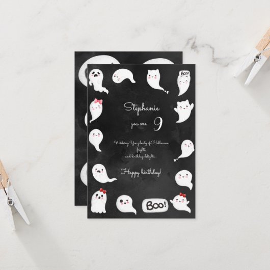 Halloween leuke enge geesten meisje gelukkige verj kaart (Voorkant / Achterkant in situ)