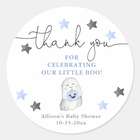 Halloween leuke geest blauw-jongen baby shower ronde sticker (Voorkant)