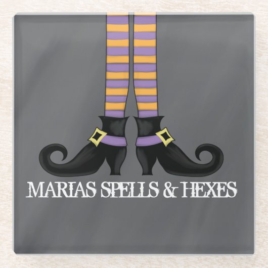 Halloween Leuke Grappige Whimsical Heksenschoenen Glazen Onderzetter (Voorkant)