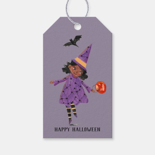 Halloween leuke paarse Trick en Treat heks Cadeaulabel (Voorkant)