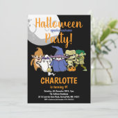 Halloween Leuke Personages Moon Kids Verjaardagsfe Kaart (Staand voorkant)