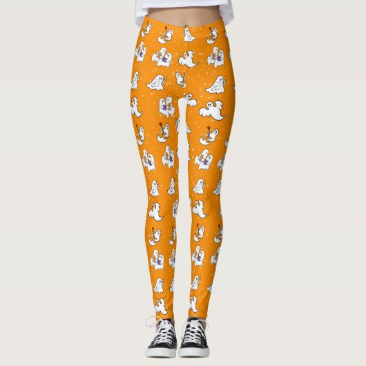 Halloween leuke spoken op oranje achtergrond leggings (Voorkant)