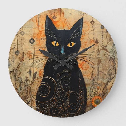 Halloween Leuke Spooky  Zwart Kat Grote Klok (Voorkant)