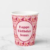 Halloween Leuke Verjaardag Naam toevoegen Roze Pas Papieren Bekers (Voorkant)