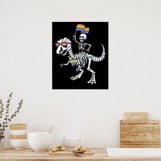 Halloween LGBT Rex Dinosaur Skeleton Gay Pride Poster (Keuken)