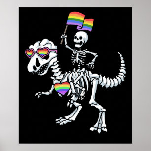 Halloween LGBT Rex Dinosaur Skeleton Gay Pride Poster