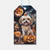 Halloween Lhasa Apso met pompoenen eng Cadeaulabel (Voorkant)