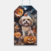 Halloween Lhasa Apso met pompoenen eng Cadeaulabel (Achterkant)