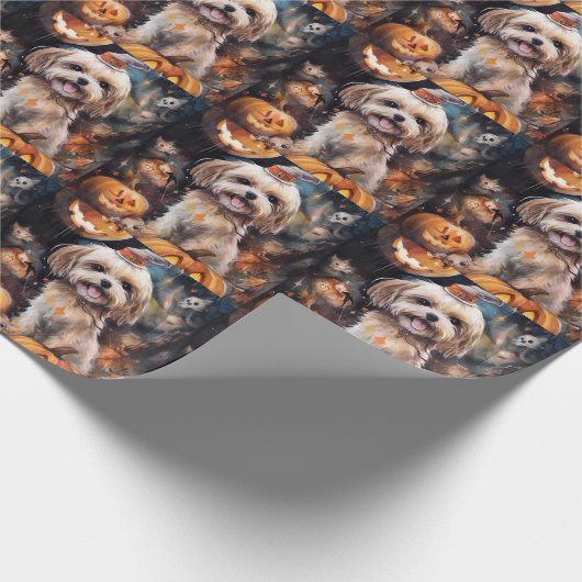 Halloween Lhasa Apso met pompoenen eng Cadeaupapier (Hoek)