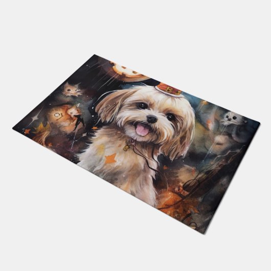 Halloween Lhasa Apso met pompoenen eng Deurmat (Schuin)