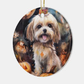 Halloween Lhasa Apso met pompoenen eng Keramisch Ornament (Links)